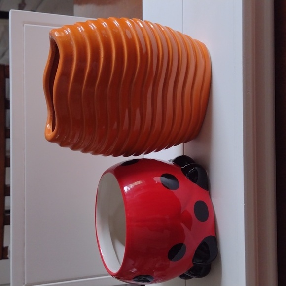 Two Planters Lady Bug & Orange cacti planter - Picture 2 of 6
